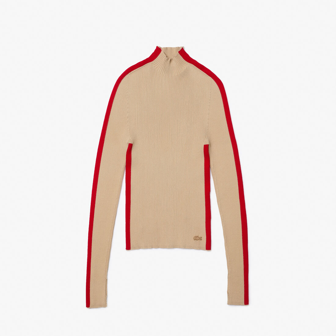 Lacoste Contrast Bands Seamless Sweatshirts Damen Beige Rot | ERYW-41690
