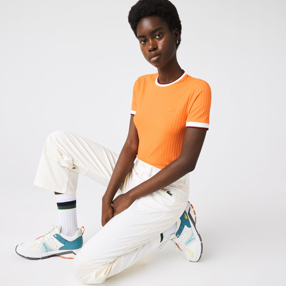 Lacoste Crew Neck Fantasy Knit T-shirts Damen Orange | RBCM-37580
