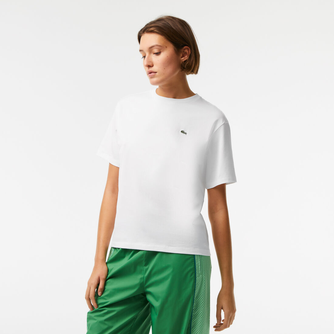 Lacoste Crew Neck Premium Baumwoll T-shirts Damen Weiß | MIRB-90732