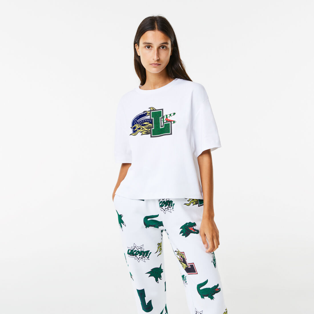 Lacoste Holiday Oversized Fit Organic Baumwoll T-shirts Damen Weiß | AYUG-04327