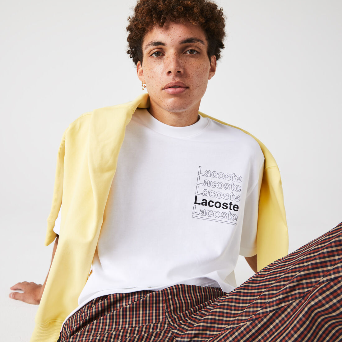 Lacoste L!ve Loose Fit Printed Baumwoll T-shirts Herren Weiß | DSAC-97043