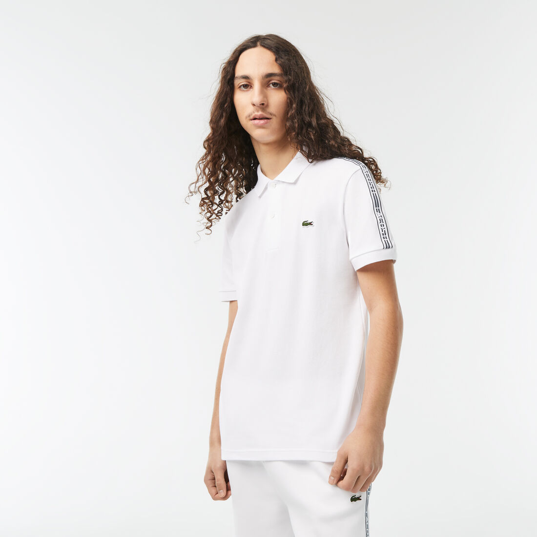 Lacoste Logo Stripe Piqué Polo Shirts Herren Weiß | PUYI-70394