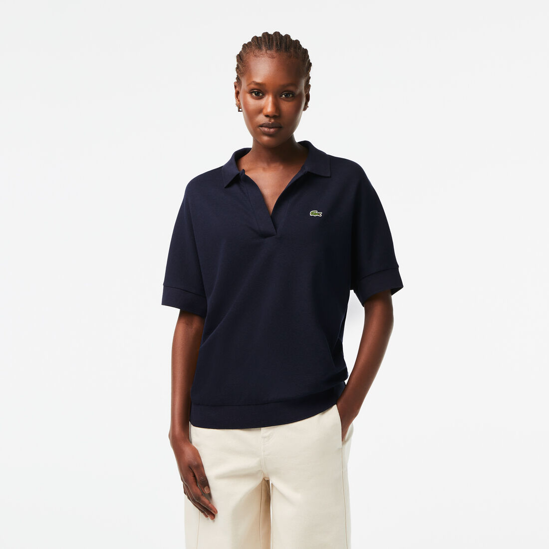 Lacoste Loose Fit Flowy Piqué Polo Shirts Damen Navy Blau | EPKY-57480