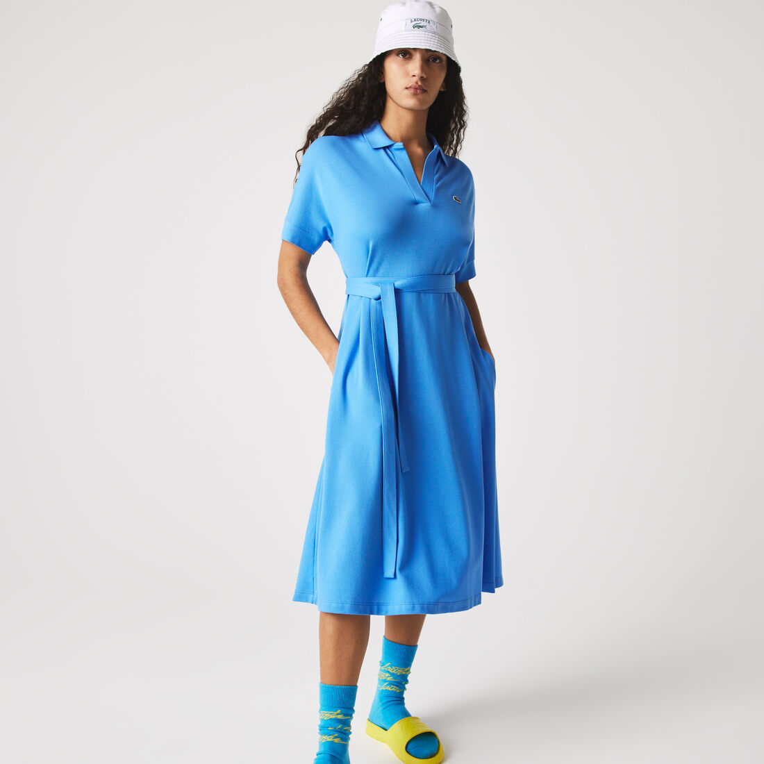 Lacoste Loose Fit V-neck Piqué Kleider Damen Blau | JAFK-42916