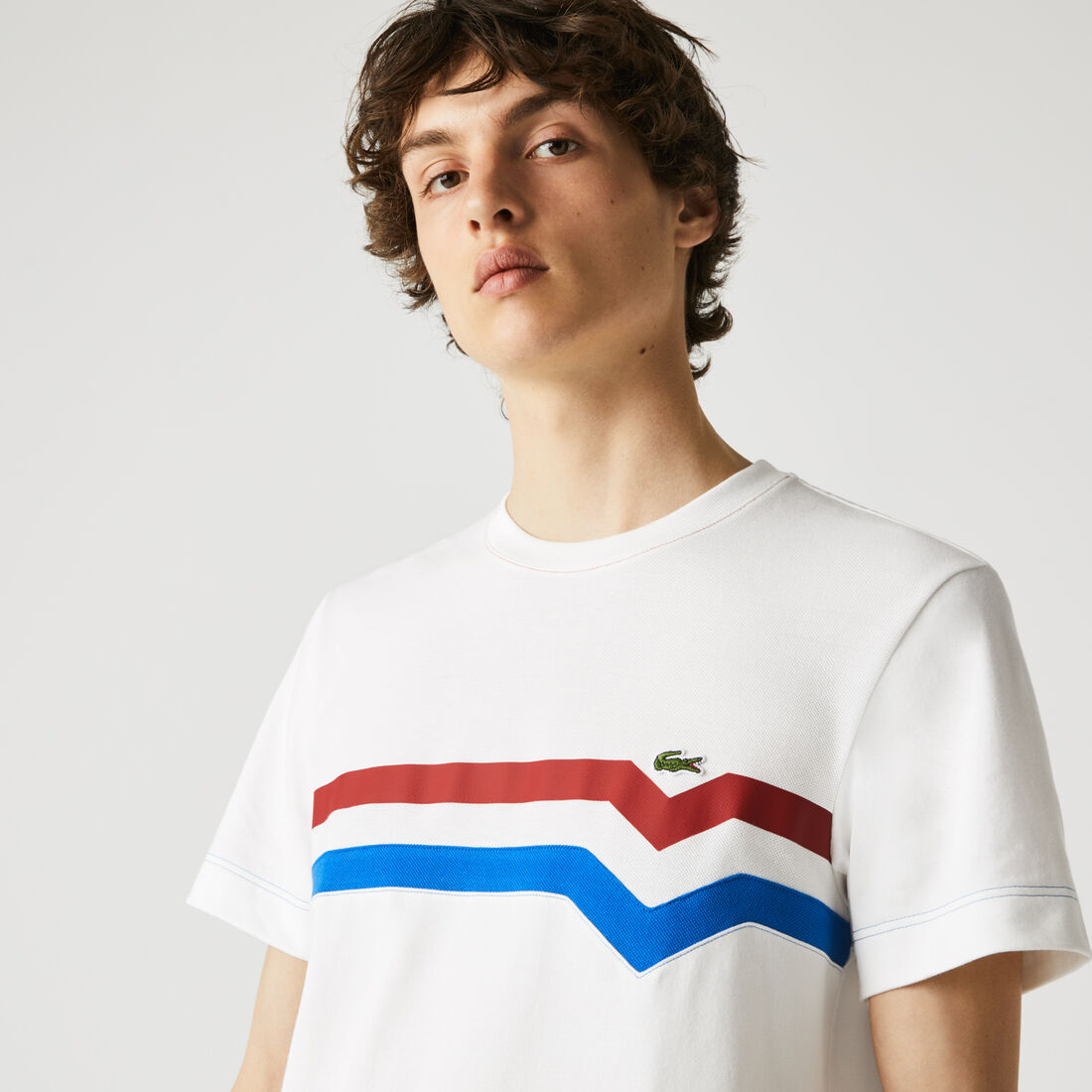 Lacoste Made In France Gestreift Organic Baumwoll T-shirts Herren Weiß | YSIB-12840