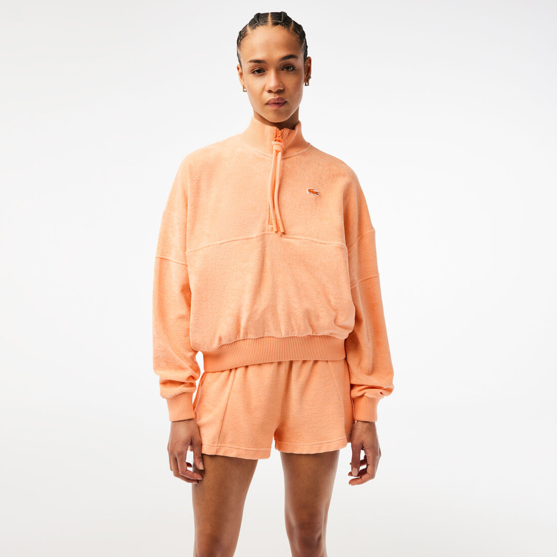 Lacoste Oversize High Neck Zipped Fleece Sweatshirts Damen Hellorange | XJZD-02714