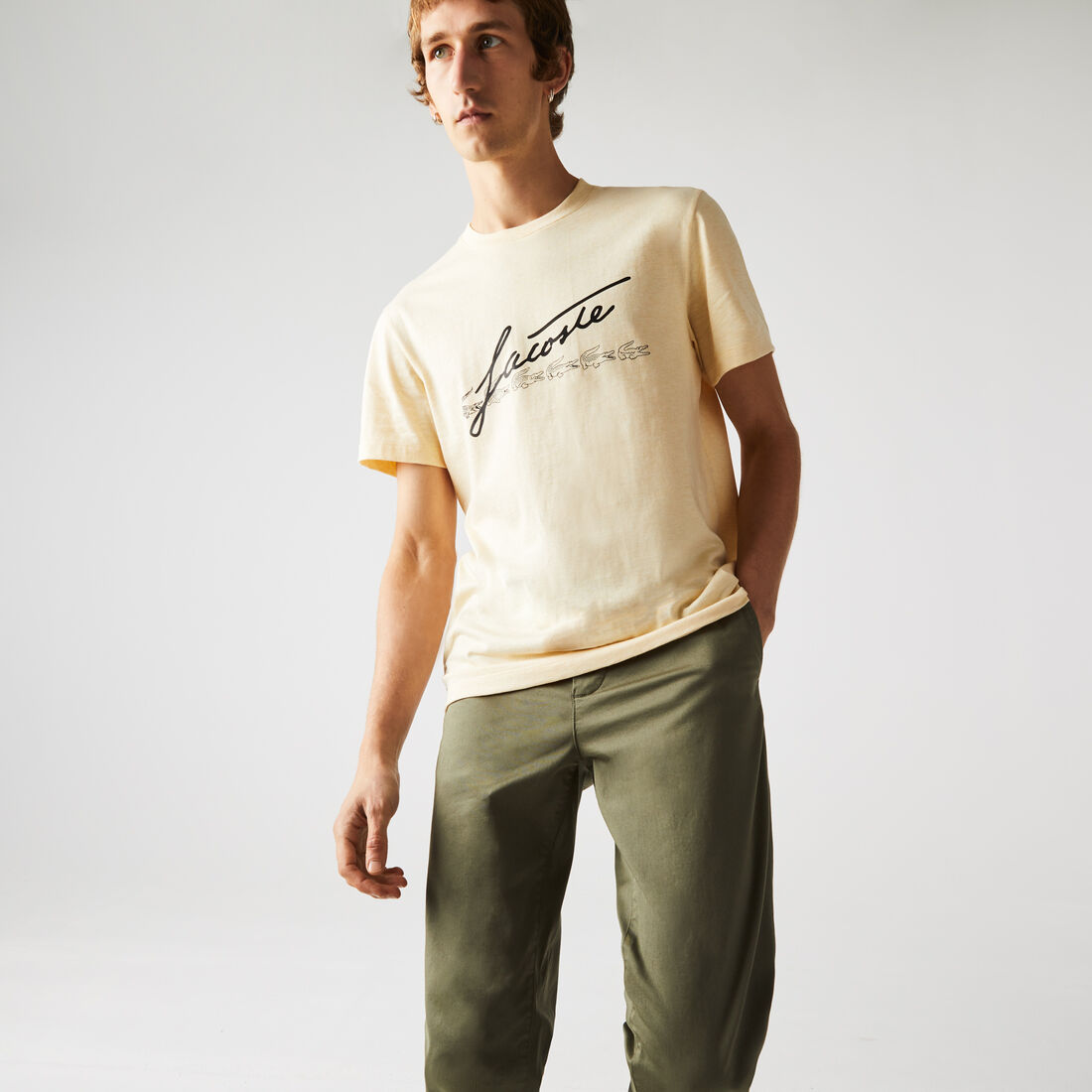 Lacoste Signature And Crocodile Print Crew Neck Baumwoll T-shirts Herren Gelb | SIWJ-89013