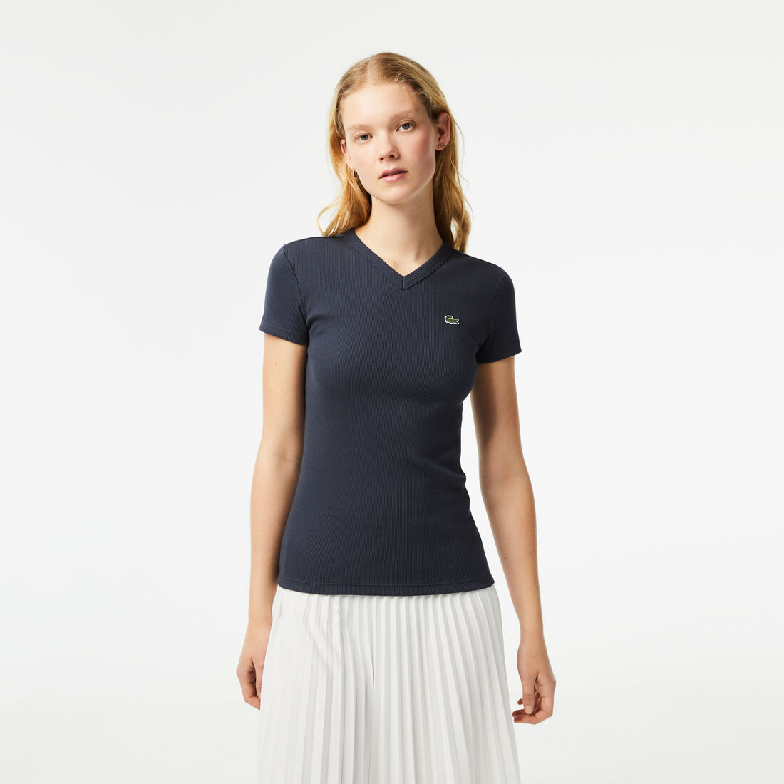 Lacoste Slim Fit Organic Baumwoll V-neck T-shirts Damen Blau | QUVL-10567