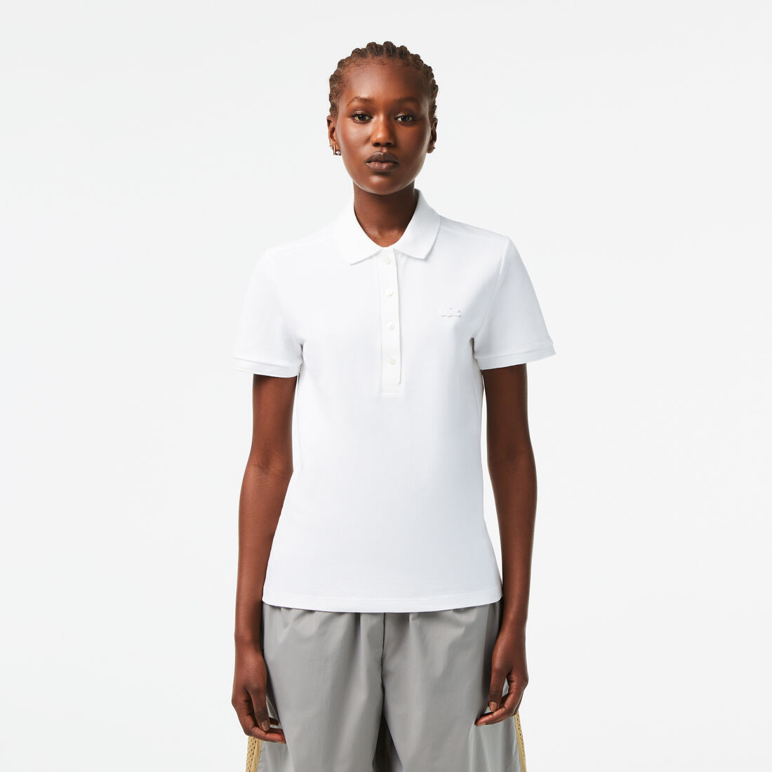 Lacoste Slim Fit Stretch Baumwoll Piqué Polo Shirts Damen Weiß | INGX-09674