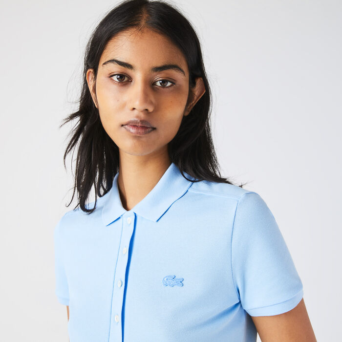 Lacoste Slim Fit Stretch Baumwoll Piqué Polo Shirts Damen Blau | TQRC-94802