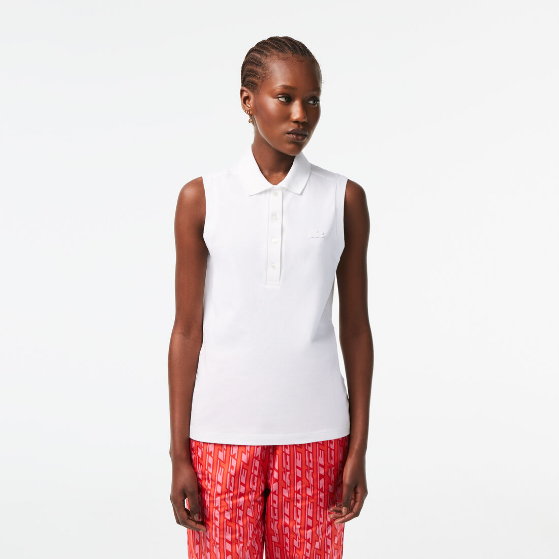 Lacoste Slim Fit Ärmellose Baumwoll Piqué Polo Shirts Damen Weiß | CLKU-94687
