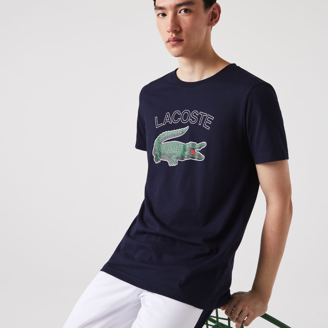 Lacoste Sport Crocodile Print Jersey T-shirts Herren Navy Blau | RCJE-97534