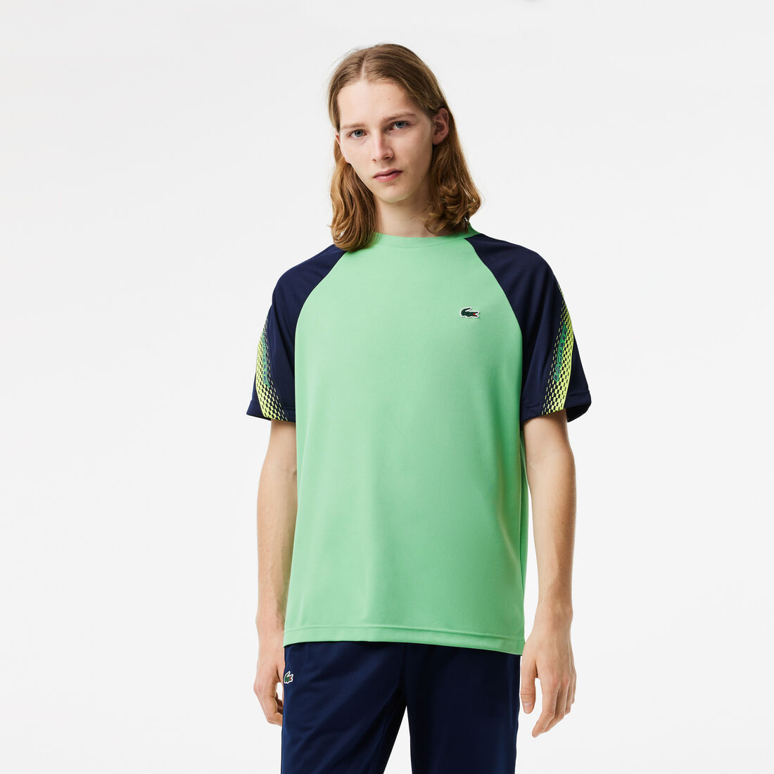 Lacoste Sport Regular Fit Logo Stripe T-shirts Herren Grün Navy Blau | HCXN-54072