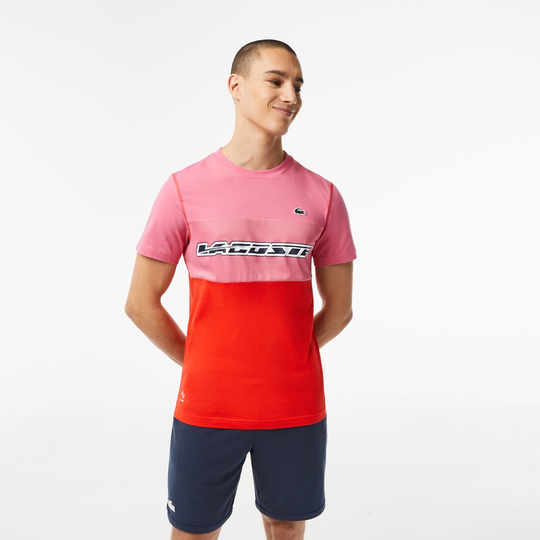 Lacoste Tennis X Daniil Medvedev Jersey T-shirts Herren Rosa Rot Blau | XQTO-03458