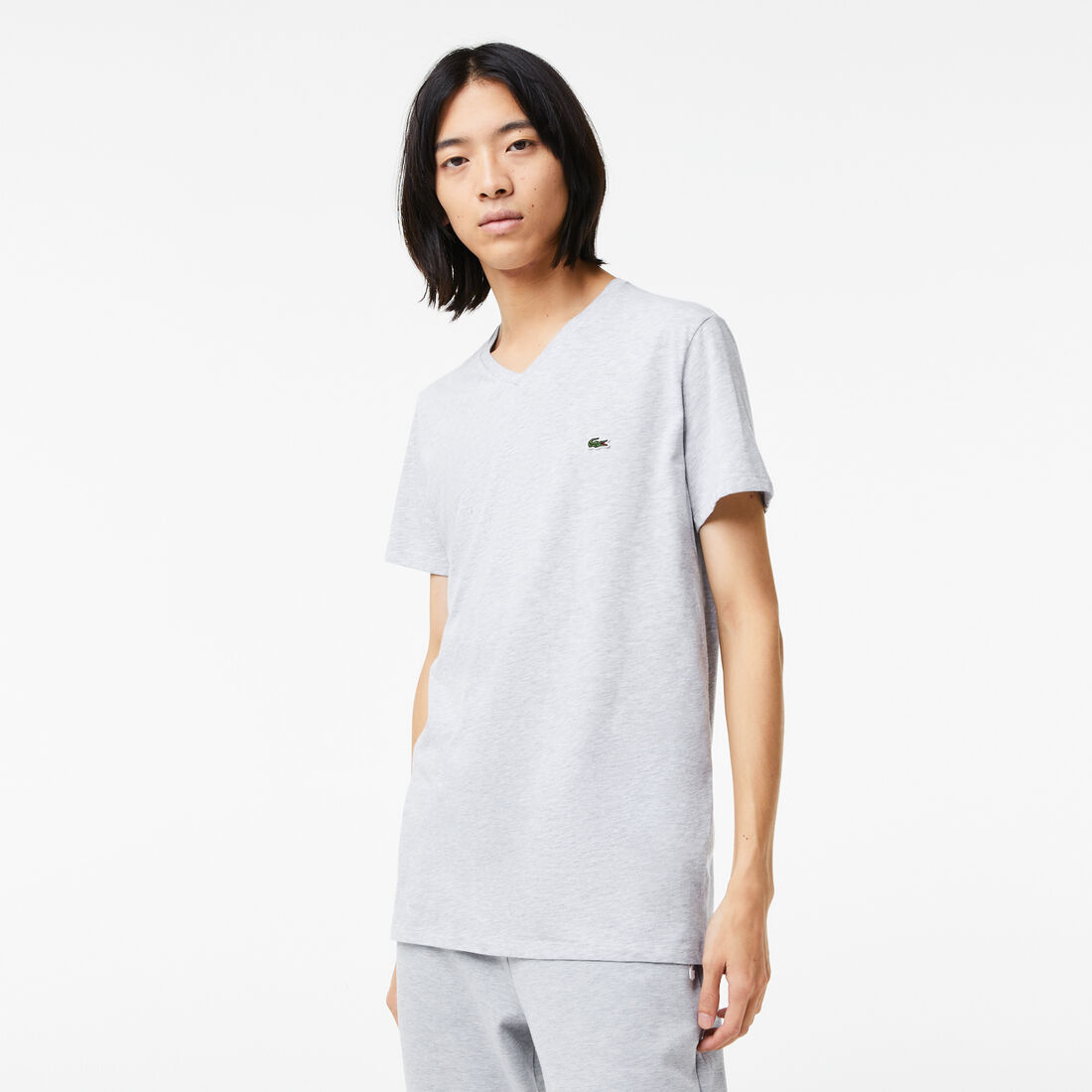 Lacoste V-neck Pima Baumwoll Jersey T-shirts Herren Grau | NYHP-26430