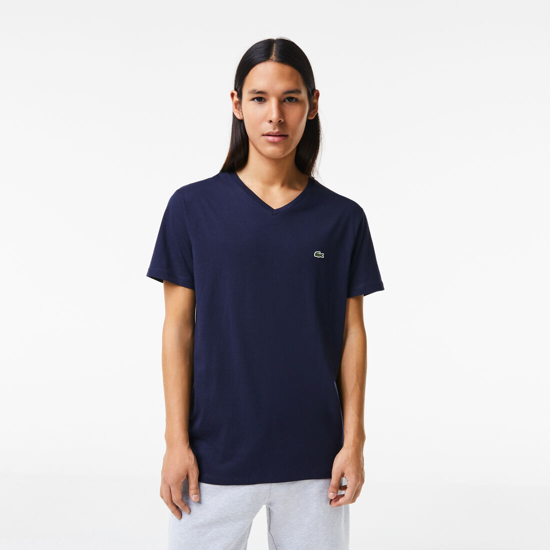 Lacoste V-neck Pima Baumwoll Jersey T-shirts Herren Navy Blau | QBCW-57412