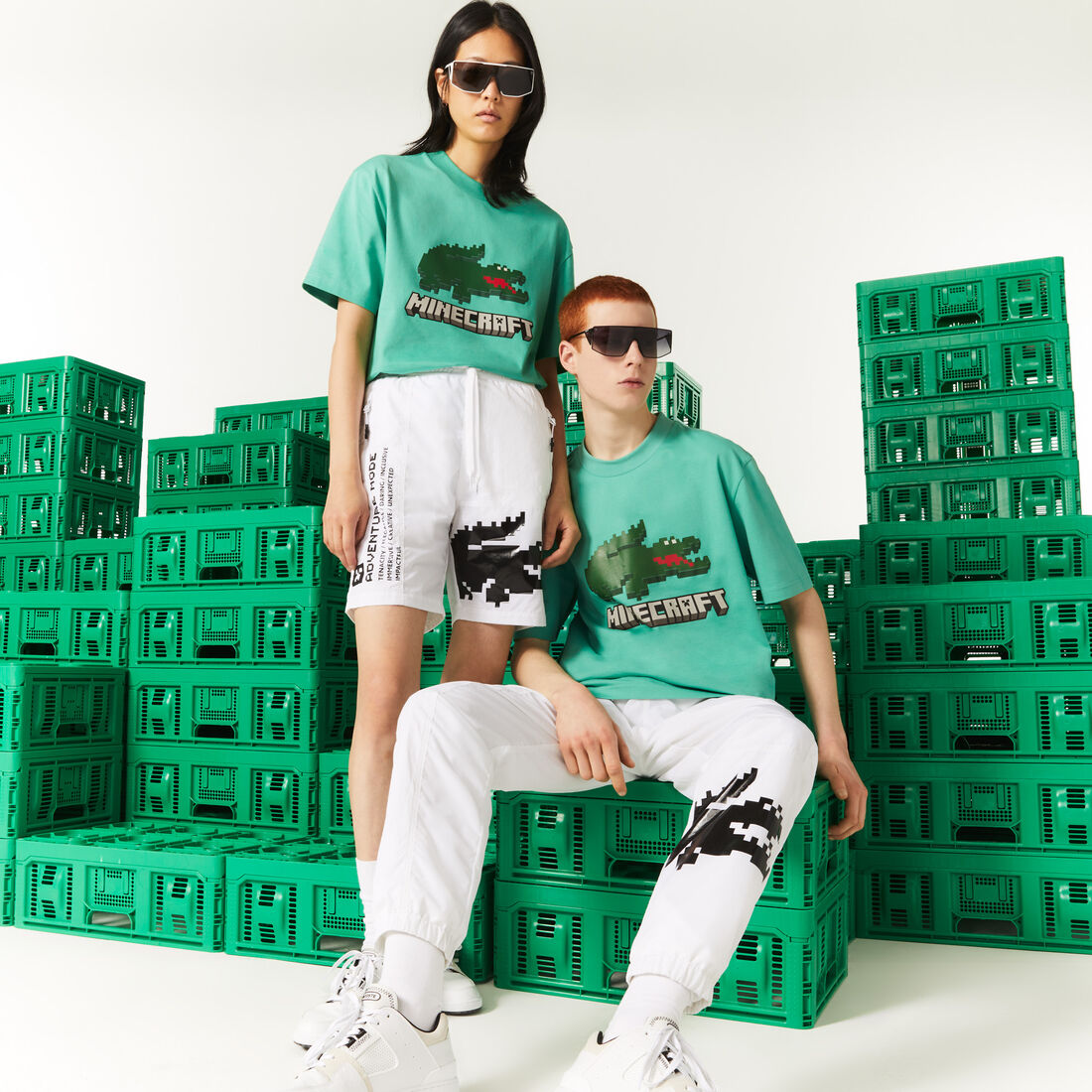Lacoste X Minecraft Print Organic Baumwoll T-shirts Herren Grün | EASX-64583