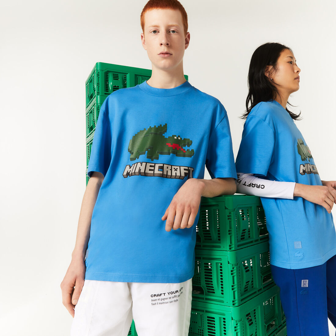 Lacoste X Minecraft Print Organic Baumwoll T-shirts Herren Blau | VFKY-45680