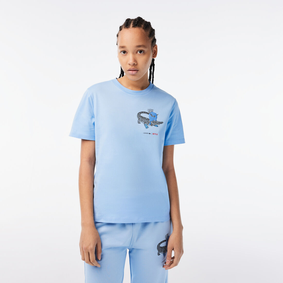 Lacoste X Netflix Organic Baumwoll Jersey T-shirts Damen Blau | JOAG-52681