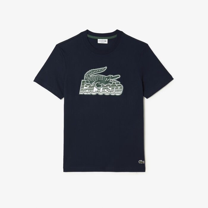 Lacoste Baumwoll Jersey Print T-shirts Herren Navy Blau | NRBK-67215