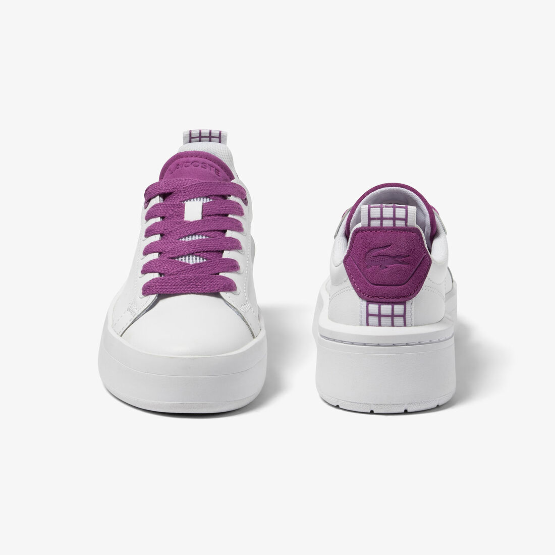 Lacoste Carnaby Plattform Leder Sneakers Damen Weiß Lila | BGHY-70836