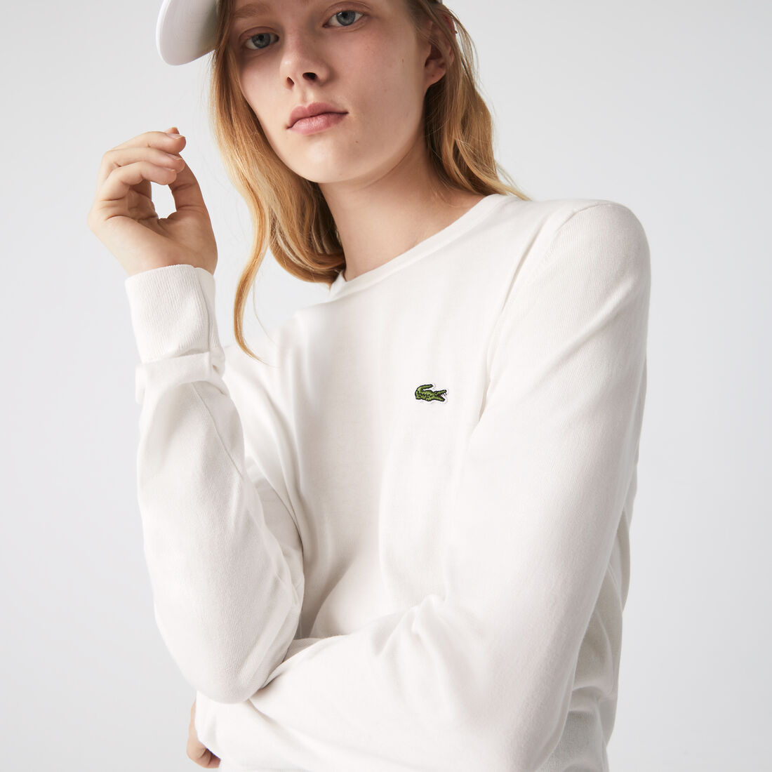 Lacoste Crew Neck Organic Baumwoll Sweatshirts Damen Weiß | TNUR-53897