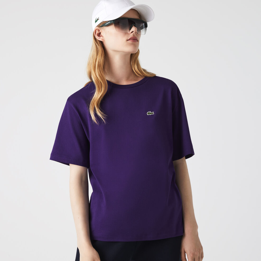 Lacoste Crew Neck Premium Baumwoll T-shirts Damen Lila | ZKLN-49721