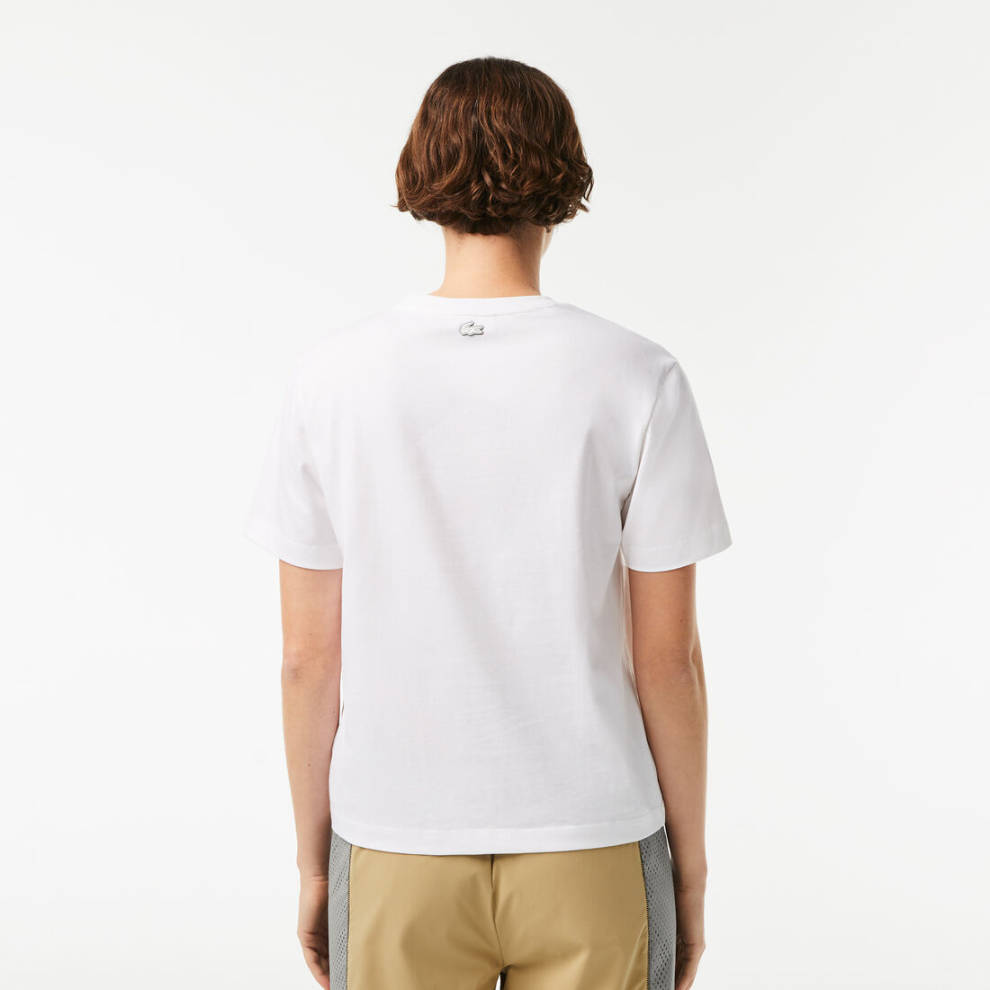 Lacoste Jersey Contrast Print T-shirts Damen Weiß | MTGE-02478