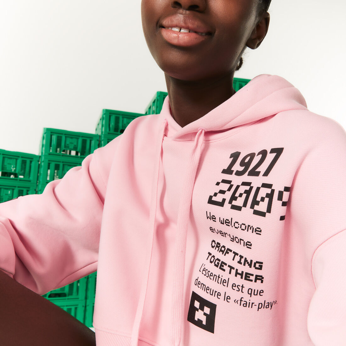 Lacoste L!ve Collab Minecraft Oversized Fleece Hoodie Sweatshirts Damen Rosa | SVPJ-71462