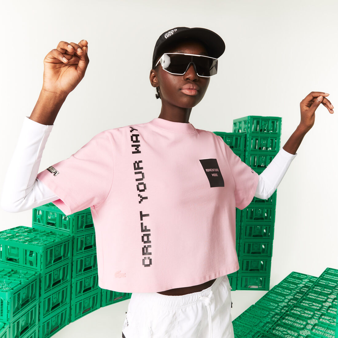 Lacoste L!ve X Minecraft Kurzes Organic Baumwoll T-shirts Damen Rosa | DZGN-87542
