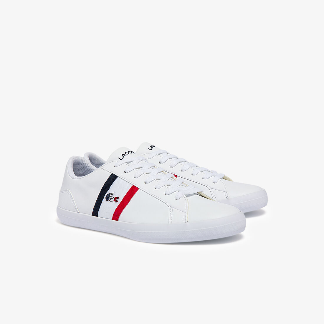 Lacoste Lerond Tricolore Leder And Synthetik Sneakers Herren Weiß Navy Rot | QRFY-96357