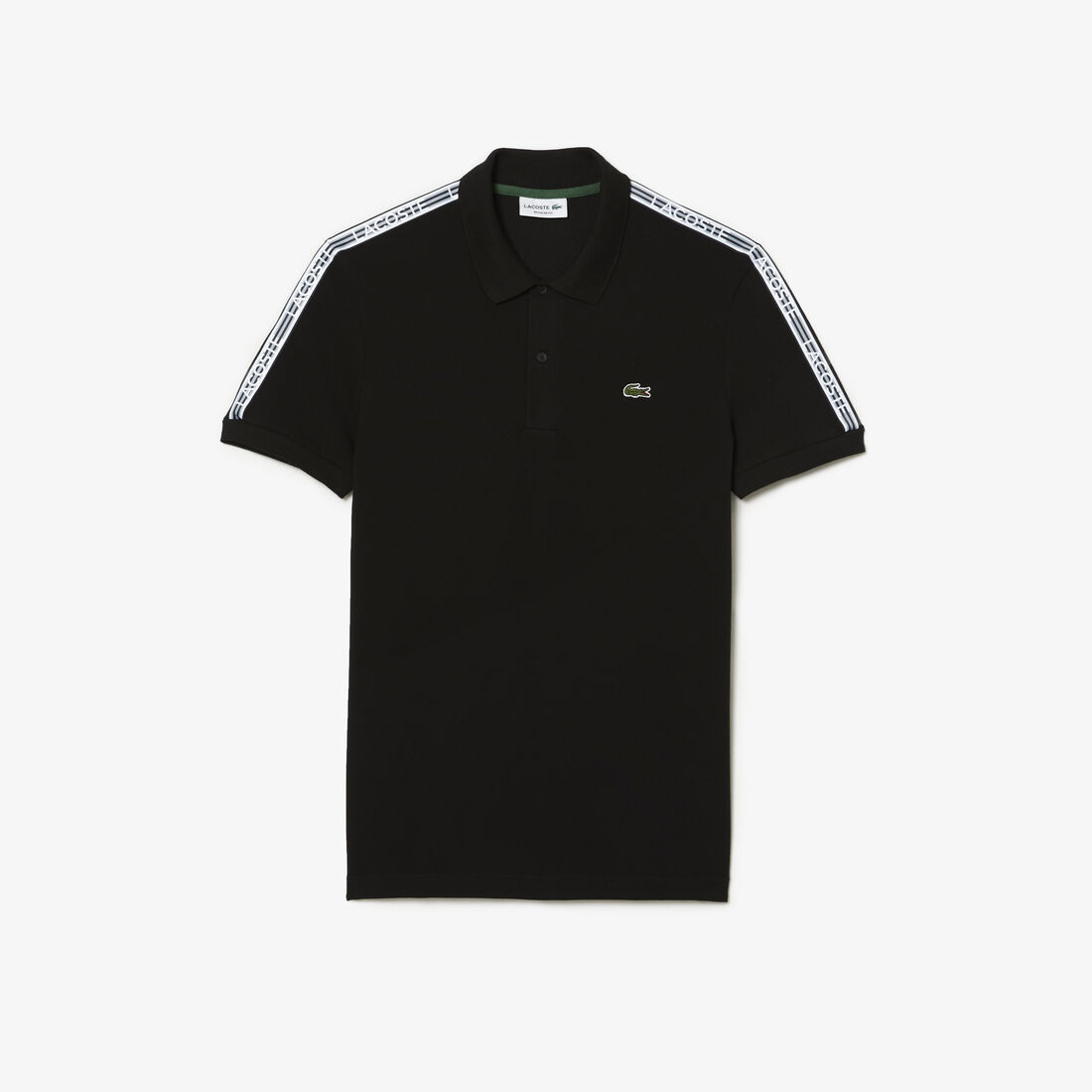 Lacoste Logo Stripe Piqué Polo Shirts Herren Schwarz | ROZK-12398