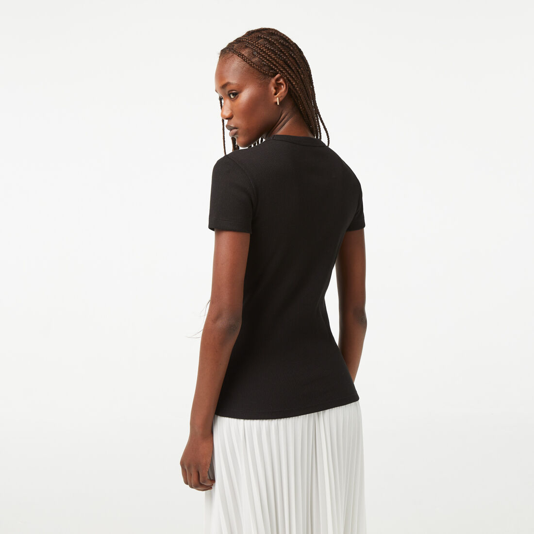Lacoste Slim Fit Organic Baumwoll V-neck T-shirts Damen Schwarz | WILU-40239