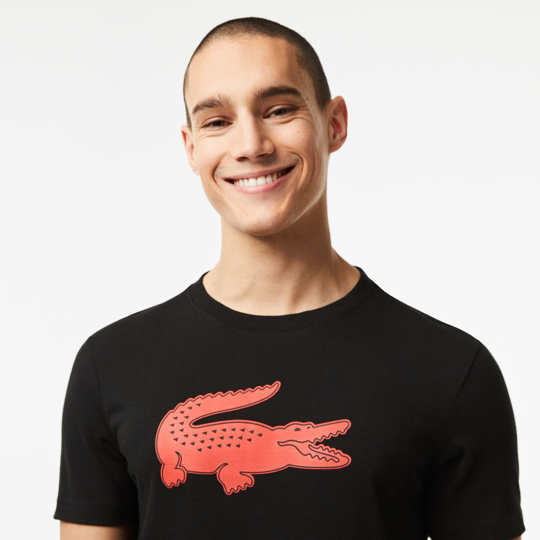 Lacoste Sport 3d Print Crocodile Atmungsaktiv Jersey T-shirts Herren Schwarz Rot | KEON-61720