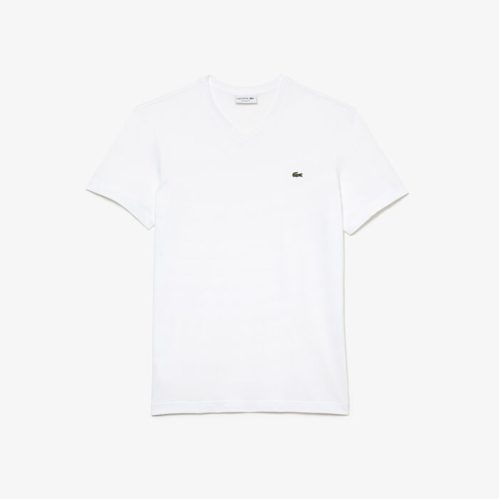 Lacoste V-neck Baumwoll T-shirts Herren Weiß | YCAI-82194