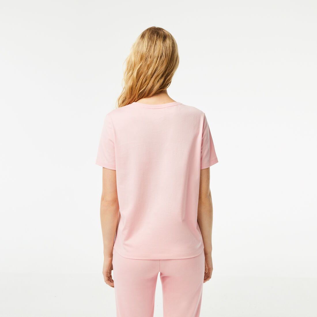 Lacoste V-neck Loose Fit Baumwoll T-shirts Damen Rosa | IHYA-95273