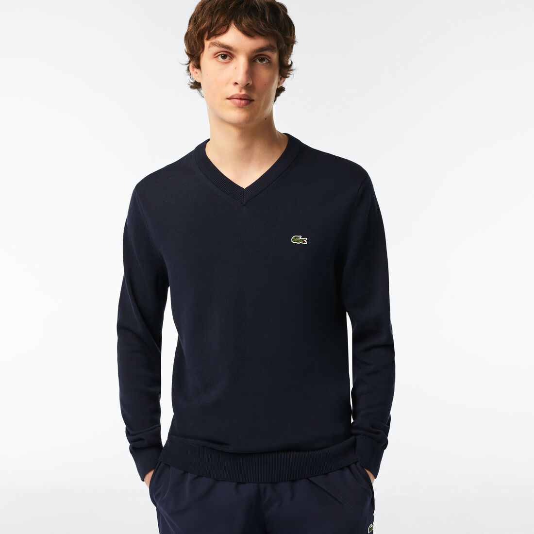 Lacoste V-neck Organic Baumwoll Pullover Herren Navy Blau | XGHB-21435
