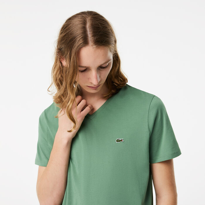 Lacoste V-neck Pima Baumwoll Jersey T-shirts Herren Khaki Grün | CWOM-38764