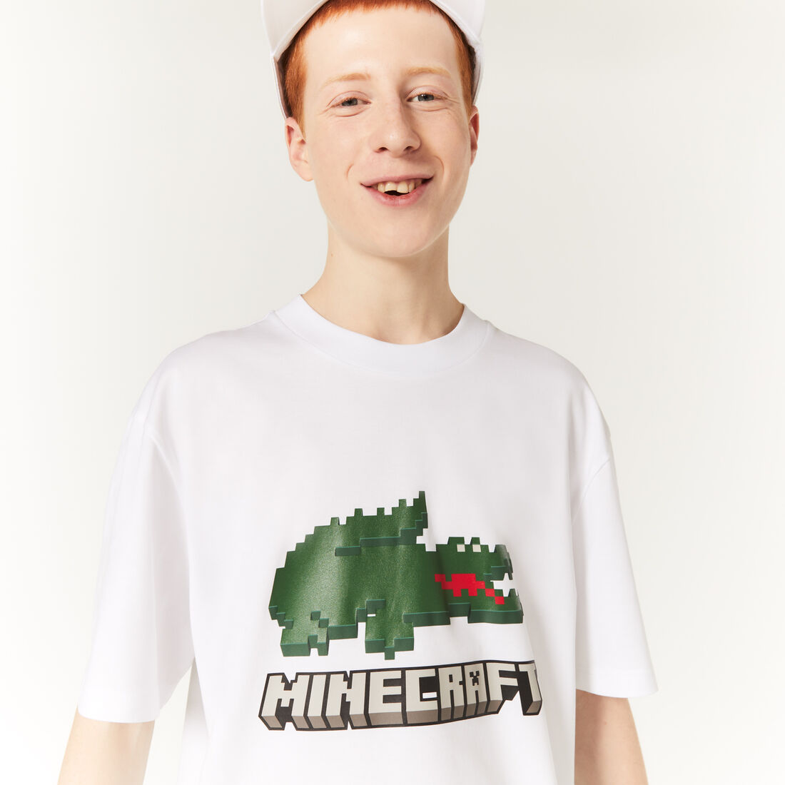 Lacoste X Minecraft Print Organic Baumwoll T-shirts Herren Weiß | ENGL-53721