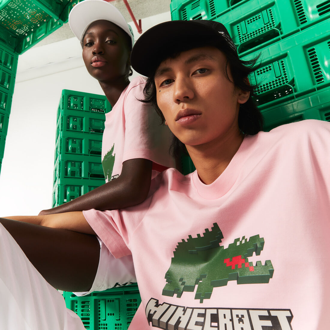 Lacoste X Minecraft Print Organic Baumwoll T-shirts Herren Rosa | XARJ-40571