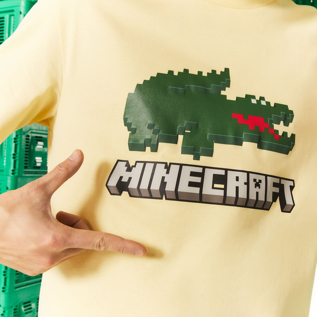 Lacoste X Minecraft Print Organic Baumwoll T-shirts Herren Gelb | ZHGJ-95206