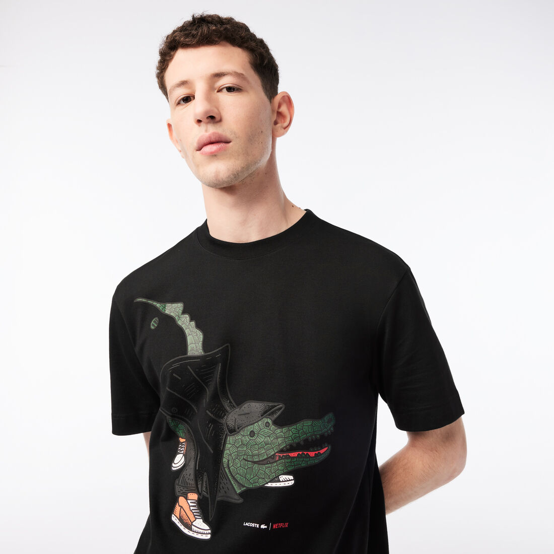 Lacoste X Netflix Organic Baumwoll T-shirts Herren Schwarz Weiß | IPSO-56734